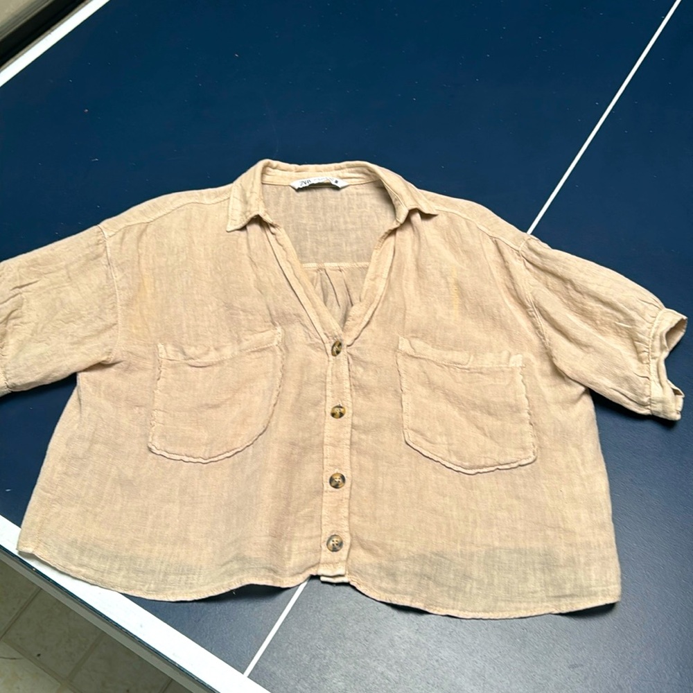 Zara 100% linen blouse. Cropped XS